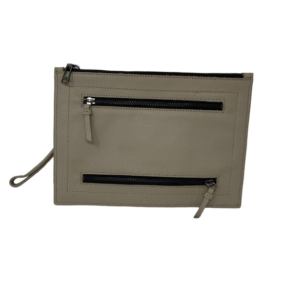 Botkier Woman's Chelsea Leather Clutch‎ Wristlet Taupe Tan Detachable Large - Picture 3 of 14